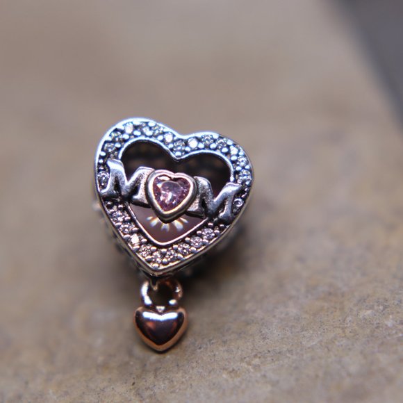 Sparkling Pink Heart Mom Bracelet Charm - S925 Sterling Silver Fits Pandora - Picture 5 of 5